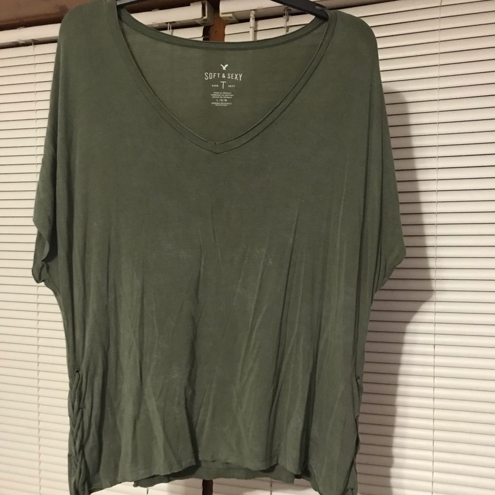 Army green shirt with tied sides